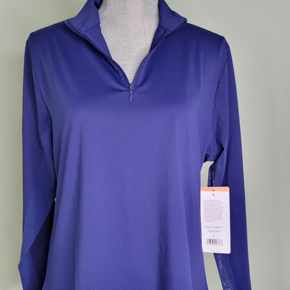 Gottex Women's Golf/Tennis Cooling Moisture Wick Stretch Quick Dry Navy Top Lge - Picture 2 of 8